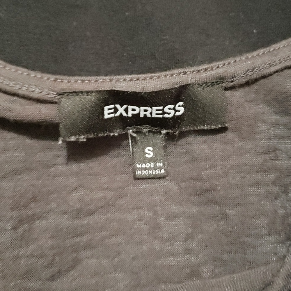 Express dress gray flounce slub top with bodycon black skirted bottom sleeve - Picture 6 of 7